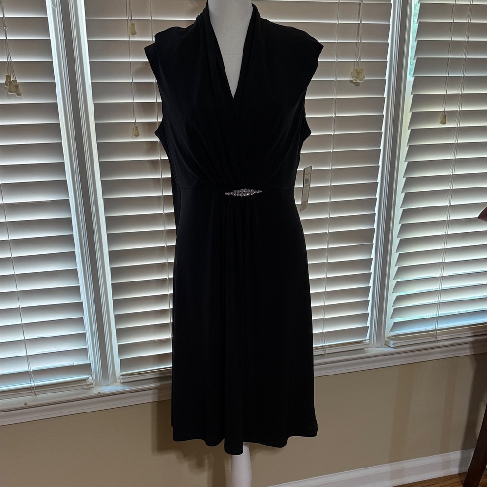 Coldwater Creek Black Midi Dress with Embellished Waist